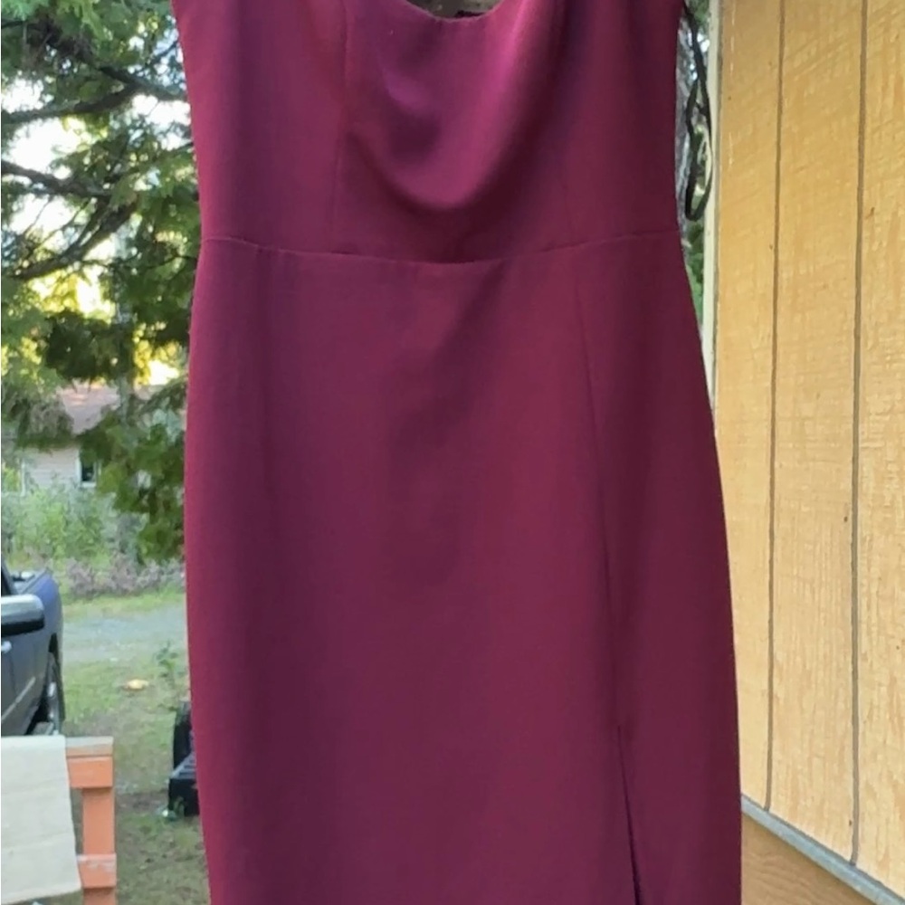 BHLDN Ana Crepe Burgundy Wine low back dress w slit